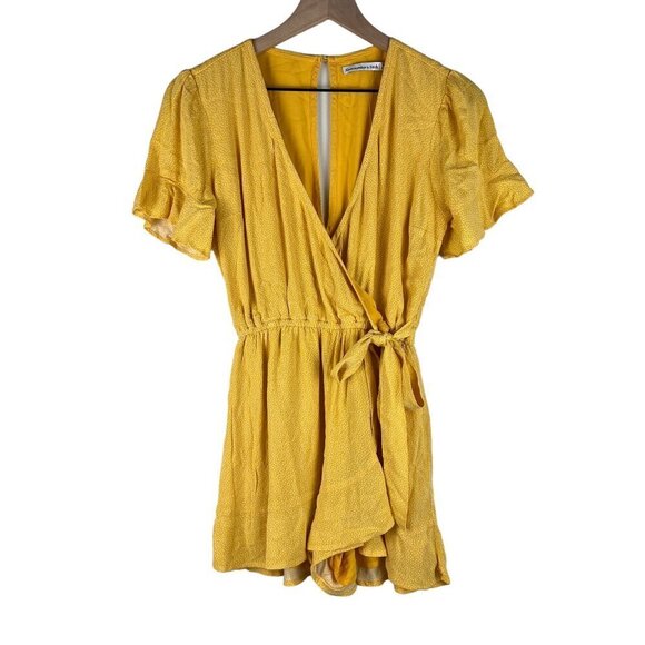 Abercrombie & Fitch Pants - NWT Abercrombie & Fitch Yellow Polka Dot Printed Faux Wrap Romper